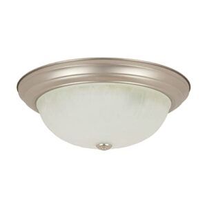 sunlite 04591 15-inch traditional dome ceiling light, classic decorative flush mount fixture, alabaster glass shade, 3-60w a19 bulbs (not included), for bedrooms, hallways & bathrooms, brushed nickel