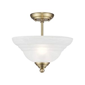 livex lighting 4259-01 flush mount with white alabaster glass shades, antique brass