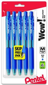 pentel wow! retractable ballpoint pens, medium line, blue ink, 5 pack (bk440bp5c)