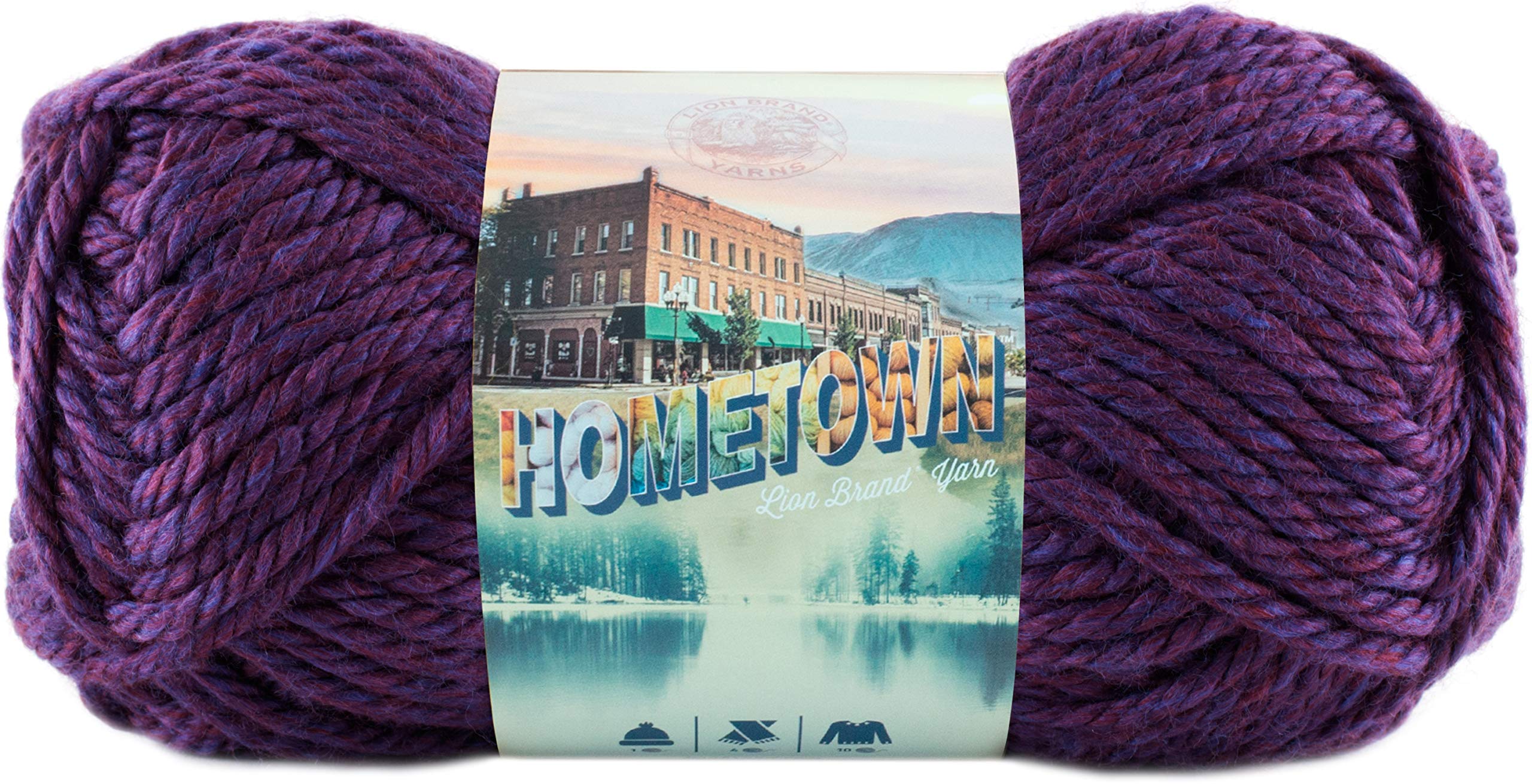 Lion Brand Yarn Hometown Yarn, Bulky Yarn, Yarn for Knitting and Crocheting, 1-Pack, Portland Wine