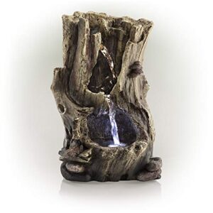 alpine corporation 11" tall indoor rainforest tabletop fountain with led lights , beige, 7"l x 5"w x 11"h