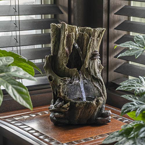 Alpine Corporation 11" Tall Indoor Rainforest Tabletop Fountain with LED Lights , Beige, 7"L x 5"W x 11"H