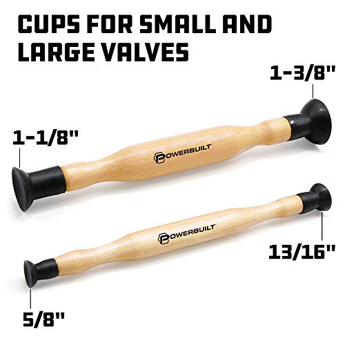 Powerbuilt 2 Pieces Double Ended Cup Valve Grinder Tool Set, Lapping Valves and Seats, Hardwood Handles 648848