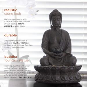 Alpine Corporation 19" Tall Indoor/Outdoor Tabletop Meditating Buddha with Lotus Flower Fountain with LED Light,Beige