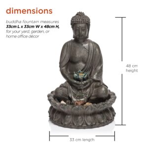 Alpine Corporation 19" Tall Indoor/Outdoor Tabletop Meditating Buddha with Lotus Flower Fountain with LED Light,Beige