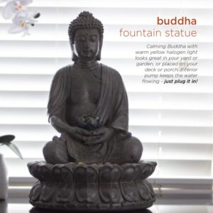 Alpine Corporation 19" Tall Indoor/Outdoor Tabletop Meditating Buddha with Lotus Flower Fountain with LED Light,Beige