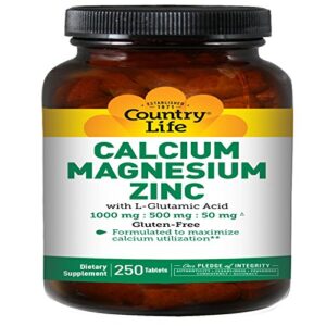 country life calcium magnesium zinc with l-glutamic acid 250 tabs