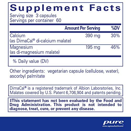 Pure Encapsulations Cal/Mag (Malate) 2:1 | Calcium and Magnesium Supplement in a 2-to-1 Ratio to Support Bones and Cardiovascular Health* | 180 Capsules