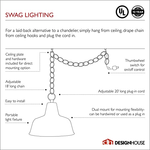 Design House 517565 Millbridge Traditional 1-Light Indoor Hanging Swag Light with Alabaster Glass Shade for Living Dining Room Bar Area, Satin Nickel Finish