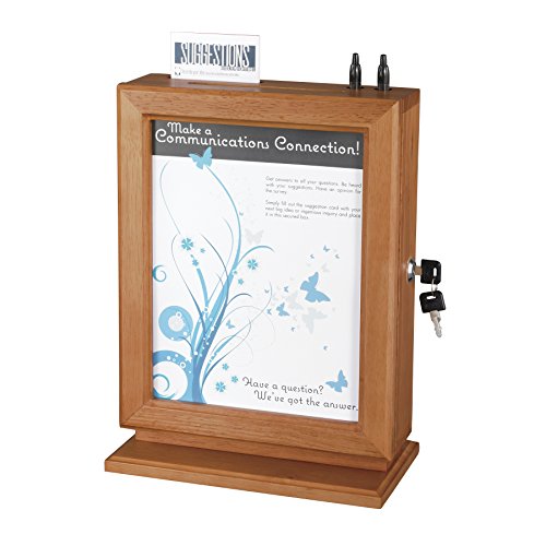 Safco Products 4236CY Lockable Customizable Wood Suggestion Box, Cherry 8.5x11" Plexiglas Panel Includes Lock & Keys Wall Mountable