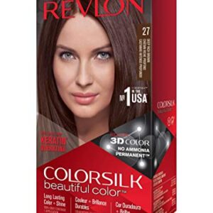 Revlon Permanent Hair Color, Permanent Hair Dye, Colorsilk with 100% Gray Coverage, Ammonia-Free, Keratin and Amino Acids, 27 Deep Rich Brown, 4.4 Oz (Pack of 1)