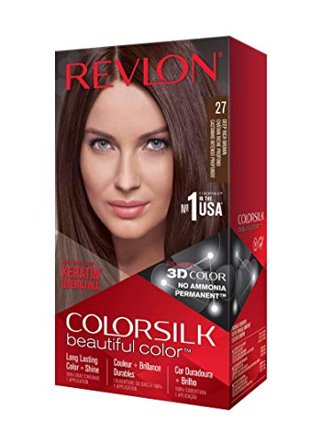 Revlon Permanent Hair Color, Permanent Hair Dye, Colorsilk with 100% Gray Coverage, Ammonia-Free, Keratin and Amino Acids, 27 Deep Rich Brown, 4.4 Oz (Pack of 1)