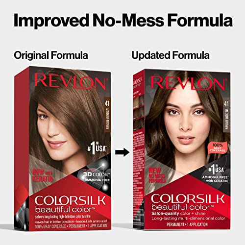 Revlon Permanent Hair Color, Permanent Hair Dye, Colorsilk with 100% Gray Coverage, Ammonia-Free, Keratin and Amino Acids, 27 Deep Rich Brown, 4.4 Oz (Pack of 1)