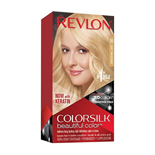 REVLON Colorsilk Beautiful Color Permanent Hair Color with 3D Gel Technology & Keratin, 100% Gray Coverage Hair Dye, 95 Light Sun Blonde