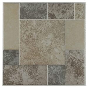 nexus self adhesive 12-inch vinyl floor tiles, 20 tiles - 12" x 12", marble blocks pattern - peel & stick, diy flooring for kitchen, dining room, bedrooms & bathrooms by achim home decor