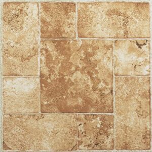 nexus self adhesive 12-inch vinyl floor tiles, 20 tiles - 12" x 12", beige terracotta pattern - peel & stick, diy flooring for kitchen, dining room, bedrooms & bathrooms by achim home decor