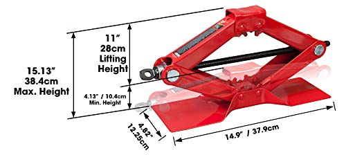 BIG RED T10152 Torin Steel Scissor Lift Jack Car Kit, 1.5 Ton (3,000 lb) Capacity, Red