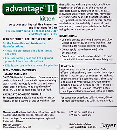 Bayer Advantage II Kitten Flea Treatment for Kittens, 2 - 5 lb, 4 doses