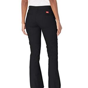 Dickies Women's Flat Front Stretch Twill Pant Slim Fit Bootcut, Black, 2