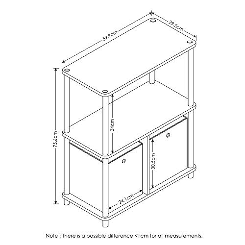 Furinno 99152BE/WH/IV 3-Tier Go Green Multipurpose Storage Rack Shelving Unit Bookshelf Cabinet with 2 Bins, Beech Finish