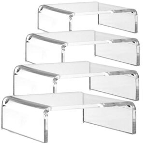 banberry designs clear acrylic display stands - set of 4 small risers - 2 inch tall 4 inch wide - thick plexiglas riser candy buffet jewelry makeup vanity organization