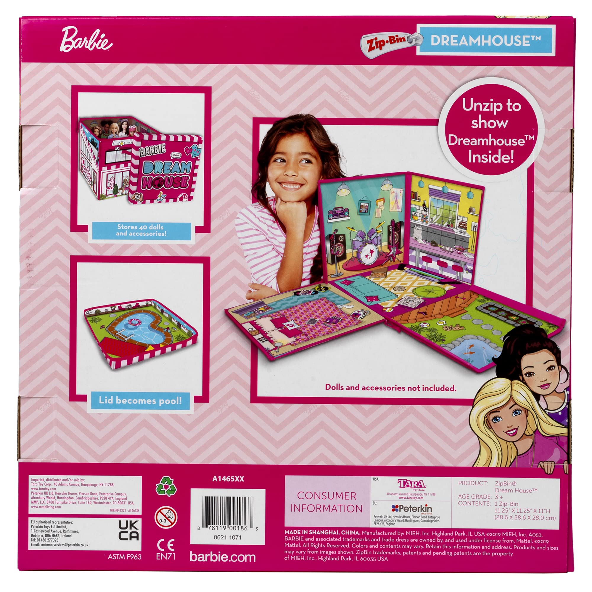 Barbie ZipBin 40 Doll Dream House Toy Box and Playmat, Styles May Vary