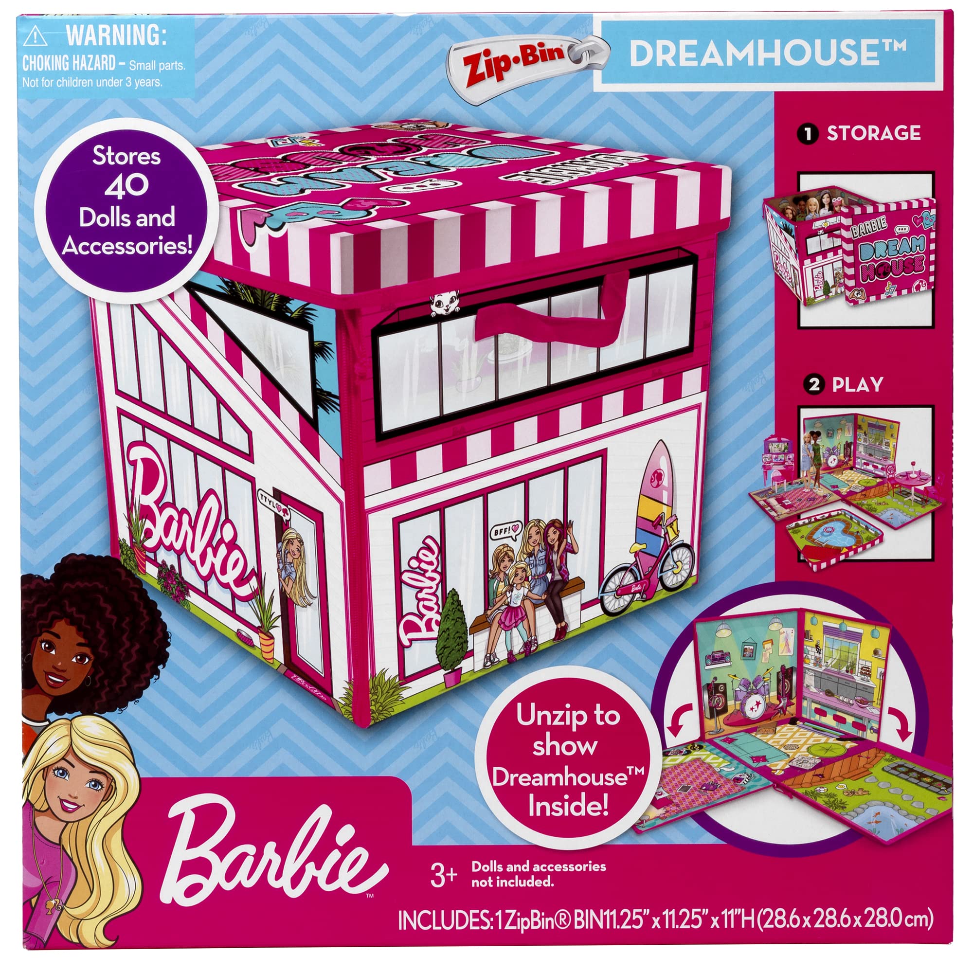 Barbie ZipBin 40 Doll Dream House Toy Box and Playmat, Styles May Vary