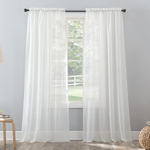 No. 918 Erica Crushed Sheer Voile Rod Pocket Curtain Panel, 51" x 84", Eggshell Off-White