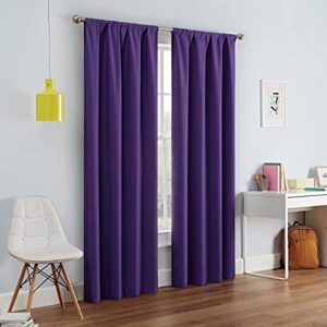 eclipse kendall modern blackout thermal rod pocket window curtain for bedroom or living room (1 panel), 42 x 63, purple