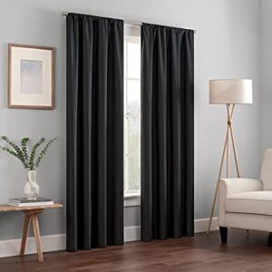 eclipse kendall modern blackout thermal rod pocket window curtain for bedroom or living room (1 panel), 42 x 63, black