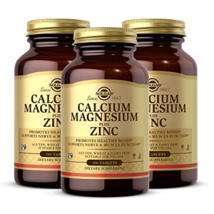 solgar calcium magnesium plus zinc - 100 tablets, pack of 3 - promotes healthy bones, supports nerve & muscle function - non-gmo, vegan, gluten free - 100 total servings
