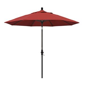 california umbrella 9' round aluminum market umbrella, crank lift, collar tilt, bronze pole, red olefin