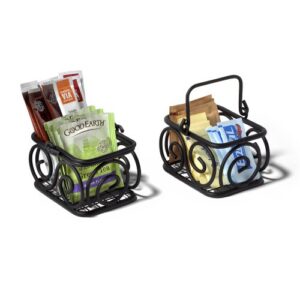 Spectrum Diversified Scroll Sugar & Sweetener Holder, Sugar Packet Basket Coffee Accessories for Restaurants & Homes, Tea Bag Holder & Coffee Station Organizer, Small, Black