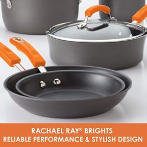 Rachael Ray Brights Hard Anodized Nonstick Frying Pan / Fry Pan / Hard Anodized Skillet - 10 Inch, Gray with Orange Handles