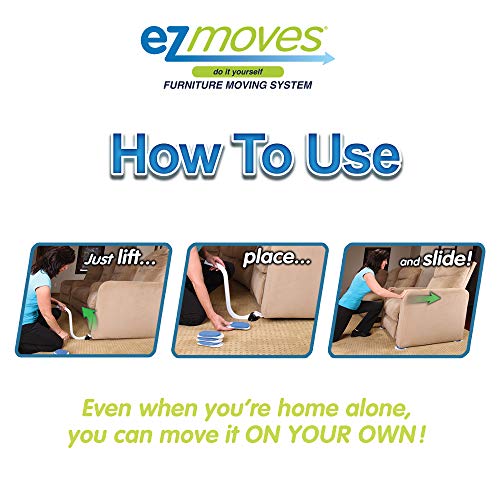 Allstar Innovations EZ Moves Furniture Moving System for Carpeted & Hard Floor Surfaces, Move Heavy Furniture Quickly & Easily, As Seen on TV (1 Lifter Tool & 8 Sliders)