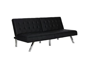 dhp emily futon with chrome legs, black faux leather