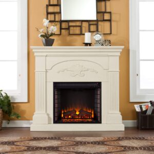 SEI Furniture Sicilian Harvest Traditional Style Electric Fireplace, Ivory