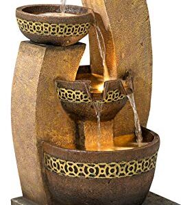 Four Bowl Modern Rustic Outdoor Cascading Floor Water Fountain with LED Light Faux Stone 41" for Yard Garden Patio Backyard Deck Home Lawn Porch House Exterior Balcony - John Timberland