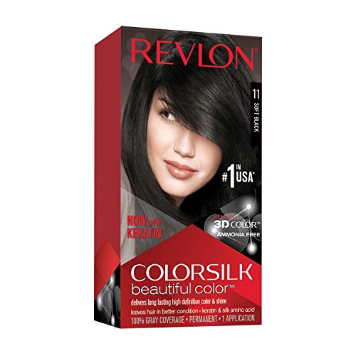 Revlon Permanent Hair Color, Permanent Hair Dye, Colorsilk with 100% Gray Coverage, Ammonia-Free, Keratin and Amino Acids, 11 Soft Black, 4.4 Oz (Pack of 1)