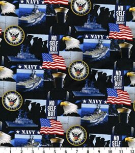 cotton us navy patriotic usa united states of america military naval cotton fabric print by the yard (1021navy)
