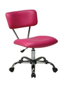 osp home furnishings vista faux leather seat and back task chair with chrome accents, pink