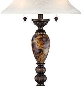 kathy ireland Mulholland Traditional Vintage Table Lamp 27" Tall Aged Bronze Faux Marble White Alabaster Glass Dome Shade for Living Room Bedroom House Bedside Nightstand Home Office Family