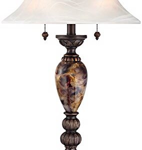 kathy ireland Mulholland Traditional Vintage Table Lamp 27" Tall Aged Bronze Faux Marble White Alabaster Glass Dome Shade for Living Room Bedroom House Bedside Nightstand Home Office Family