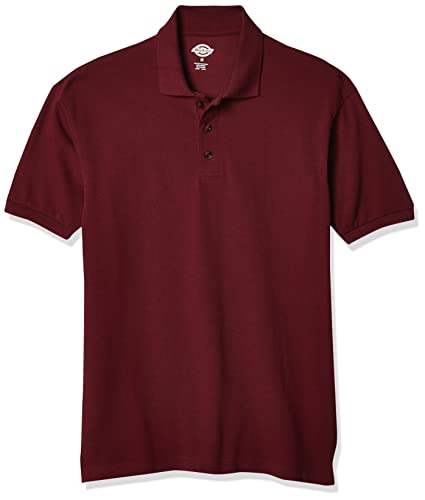 Dickies Men's Short Sleeve Pique Polo, Burgundy, Medium