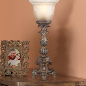 Regency Hill Traditional Uplight Accent Table Lamp 18" High Antiqued Beige Wash French Candlestick Alabaster Glass Shade Decor for Living Room Bedroom House Bedside Nightstand Home Office