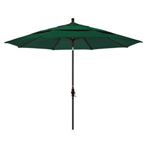 california umbrella gscu118117-5446-dwv 11' round aluminum market, crank lift, collar tilt, bronze pole, sunbrella forest green patio umbrella, 11-foot