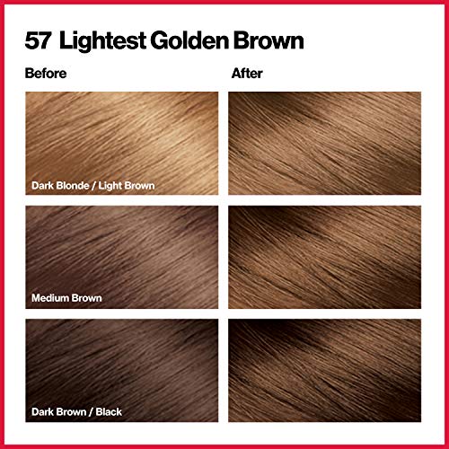 Revlon Permanent Hair Color, Permanent Hair Dye, Colorsilk with 100% Gray Coverage, Ammonia-Free, Keratin and Amino Acids, 57 Lightest Golden Brown, 4.4 Oz (Pack of 1)