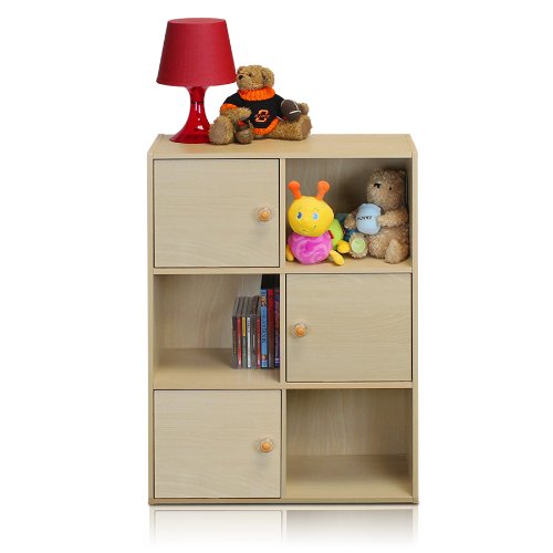 Furinno Pasir 3 Tier Shelf with 3 Door/Round Handle, Steam Beech