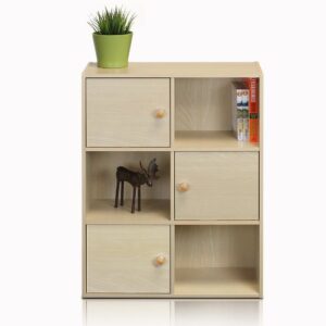 Furinno Pasir 3 Tier Shelf with 3 Door/Round Handle, Steam Beech