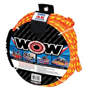 wow sports world of watersports 4k 60 ft. tow rope with floating foam buoy 1 2 3 or 4 person tow rope for boating, 11-3010